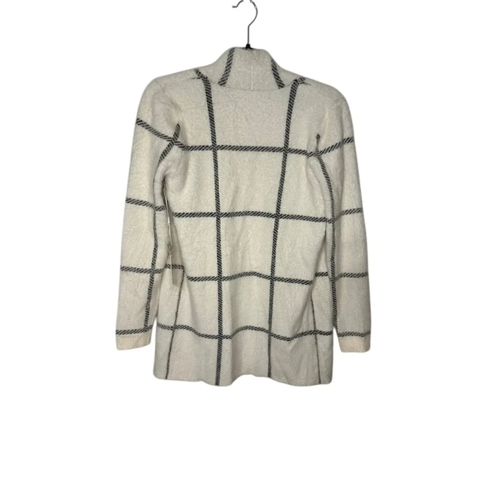 Cyrus New York‎ XS Cardigan Kells Cream Black Plaid Open Front Cozy Sweater Coat
